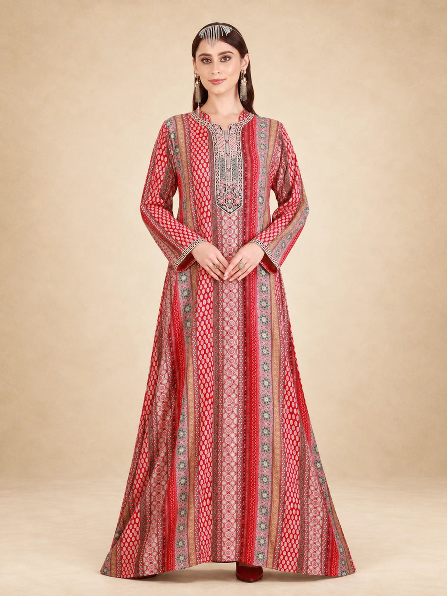 Rayon Foil Embroidered Neck Jalabiya