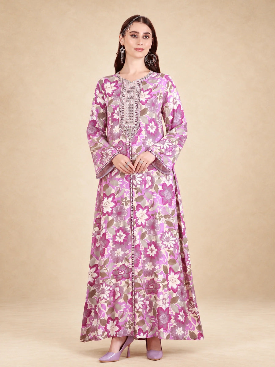 Rayon Foil Printed Neckwork Jalabiya