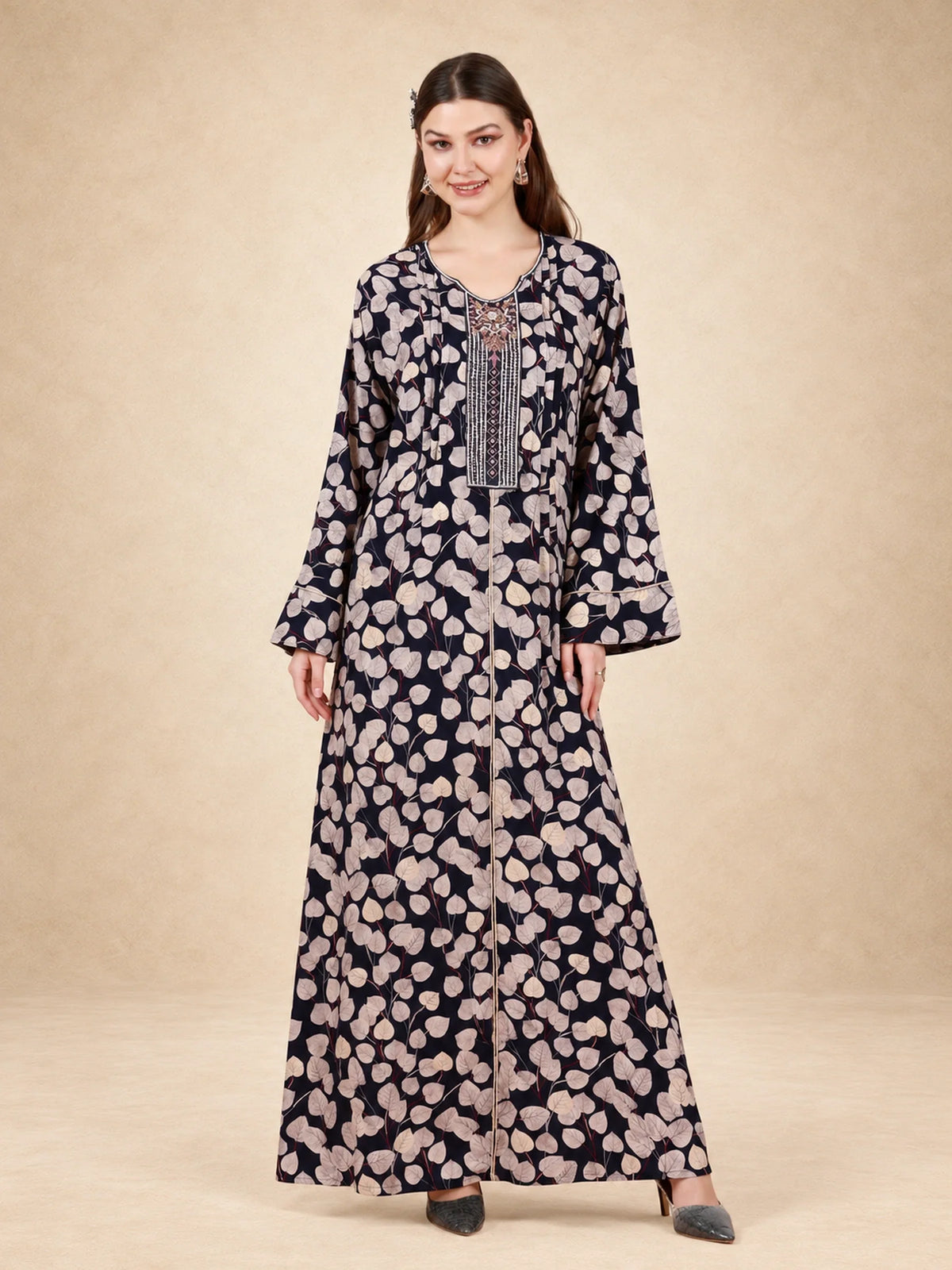 Cotton Rayon Leaf Printed Jalabiya