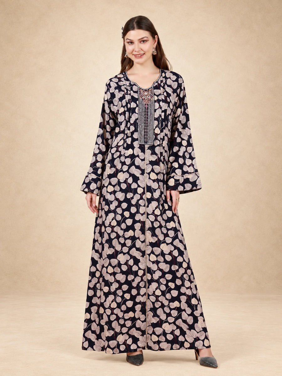 Cotton Rayon Leaf Printed Jalabiya