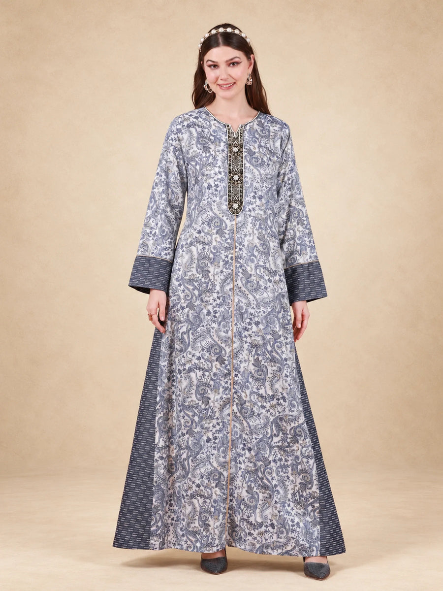 Cotton Embroidered Printed Jalabiya