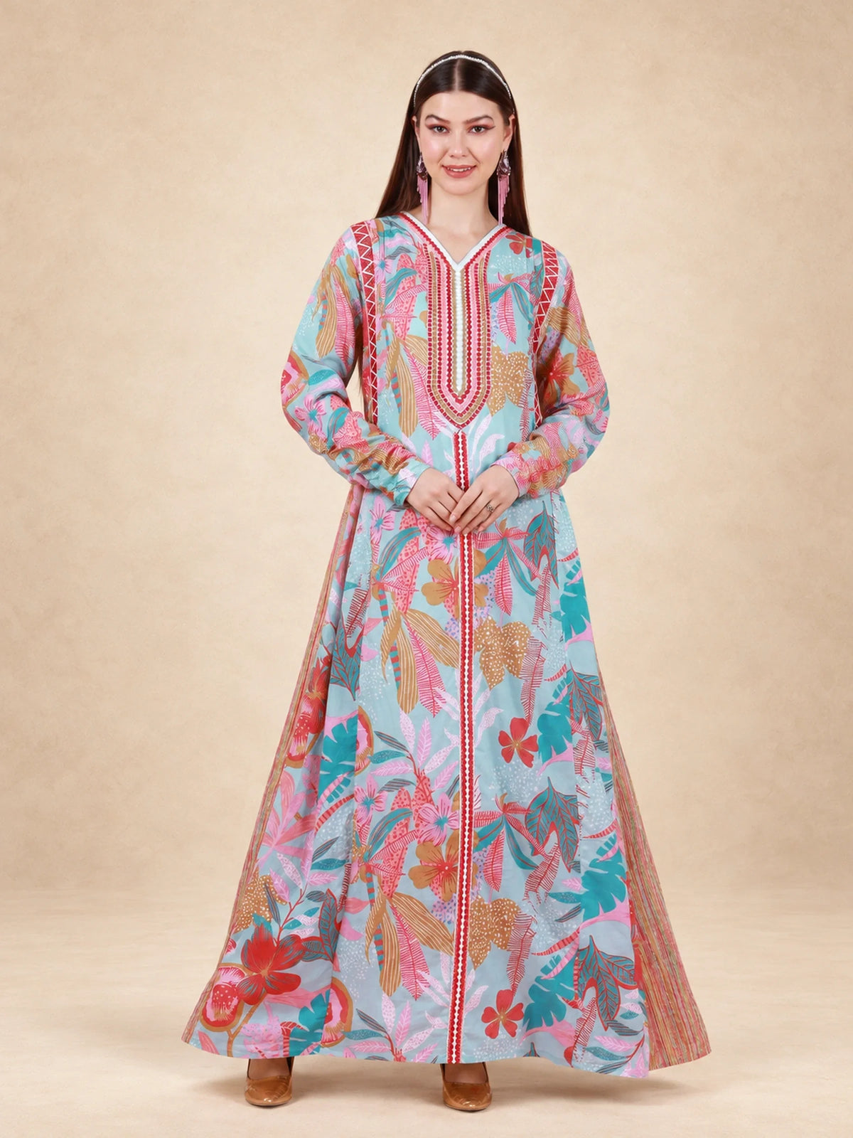 Cotton Tropical Floral Printed Jalabiya