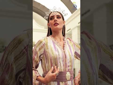 جلابية كريب لوريكس مطبوعة بتطريز مغربي